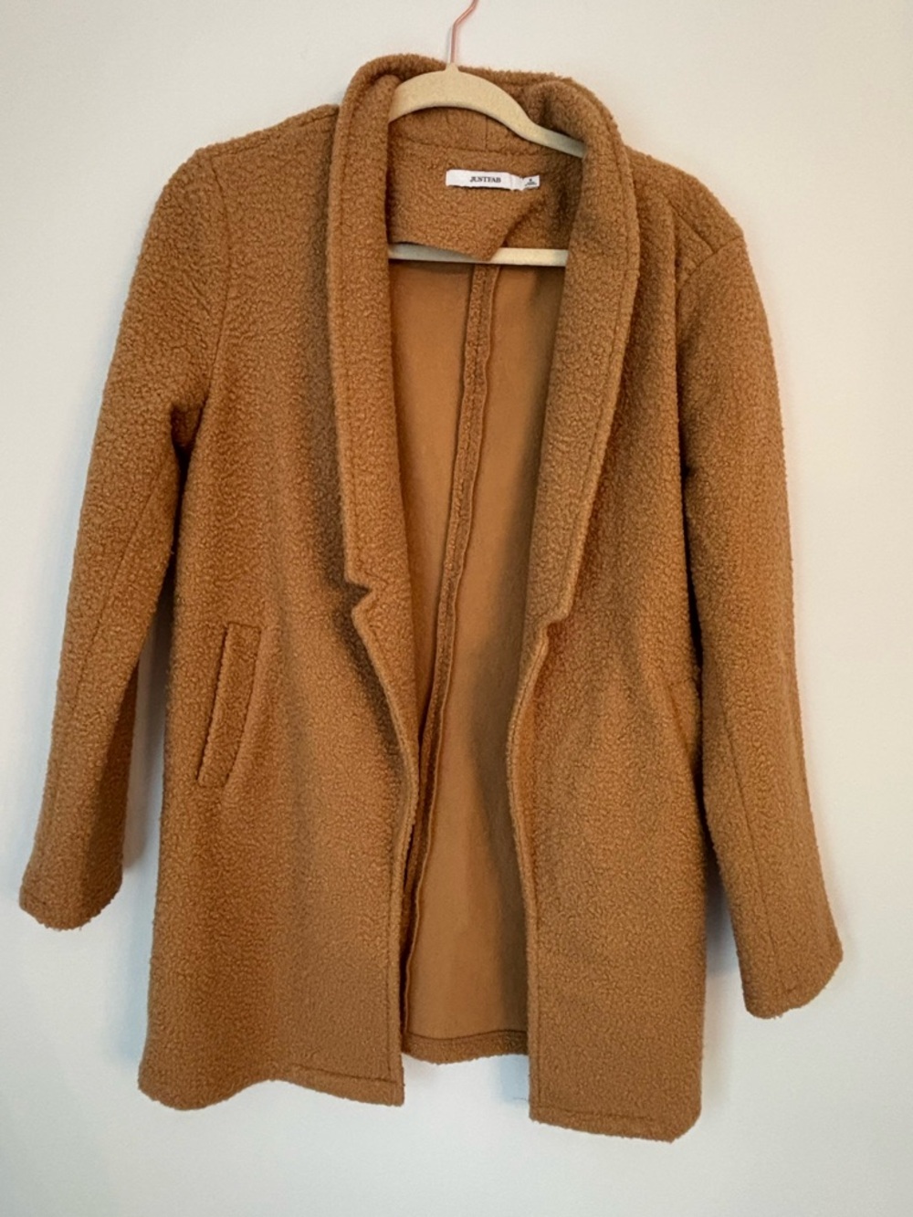 Just Fab Camel Open Teddy Coat Size Small